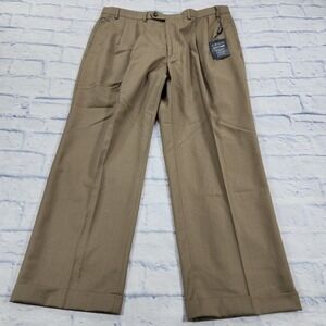 Izod MENS 38X29 Khaki Comfort Sportflex Comfort Flex Wool Pleated Cuffed Pants